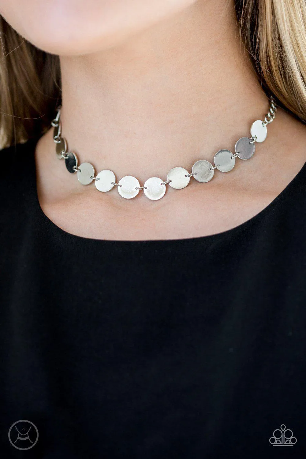 Faster Than SPOTLIGHT Silver Choker Necklace and matching Earrings - Paparazzi Accessories