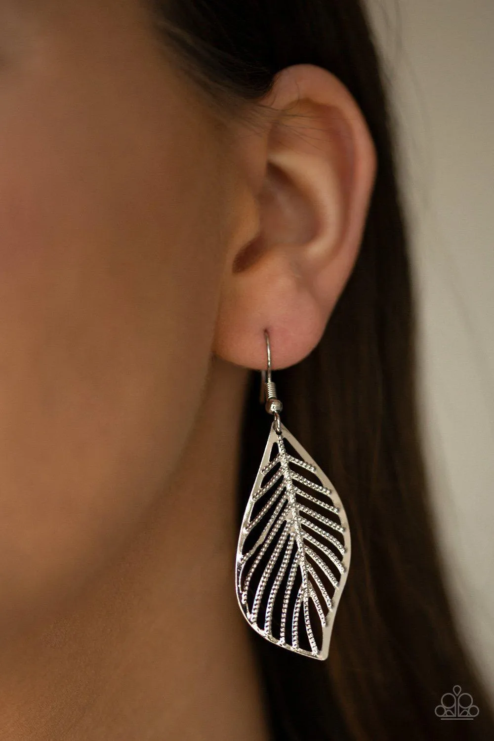 Feathery Foliage Silver and Yellow Necklace and matching Earrings - Paparazzi Accessories