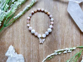 Flower Agate, Mother of Pearl & Selenite with Butterfly Beaded Bracelet || Reiki Infused