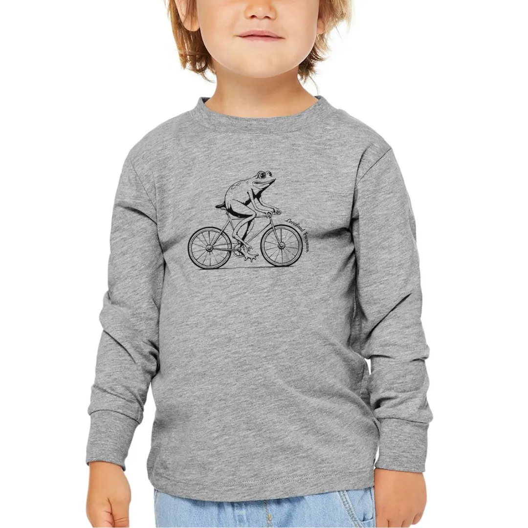 Frogman on Bike Long Sleeve T-Shirt on Athletic Gray-TODDLER