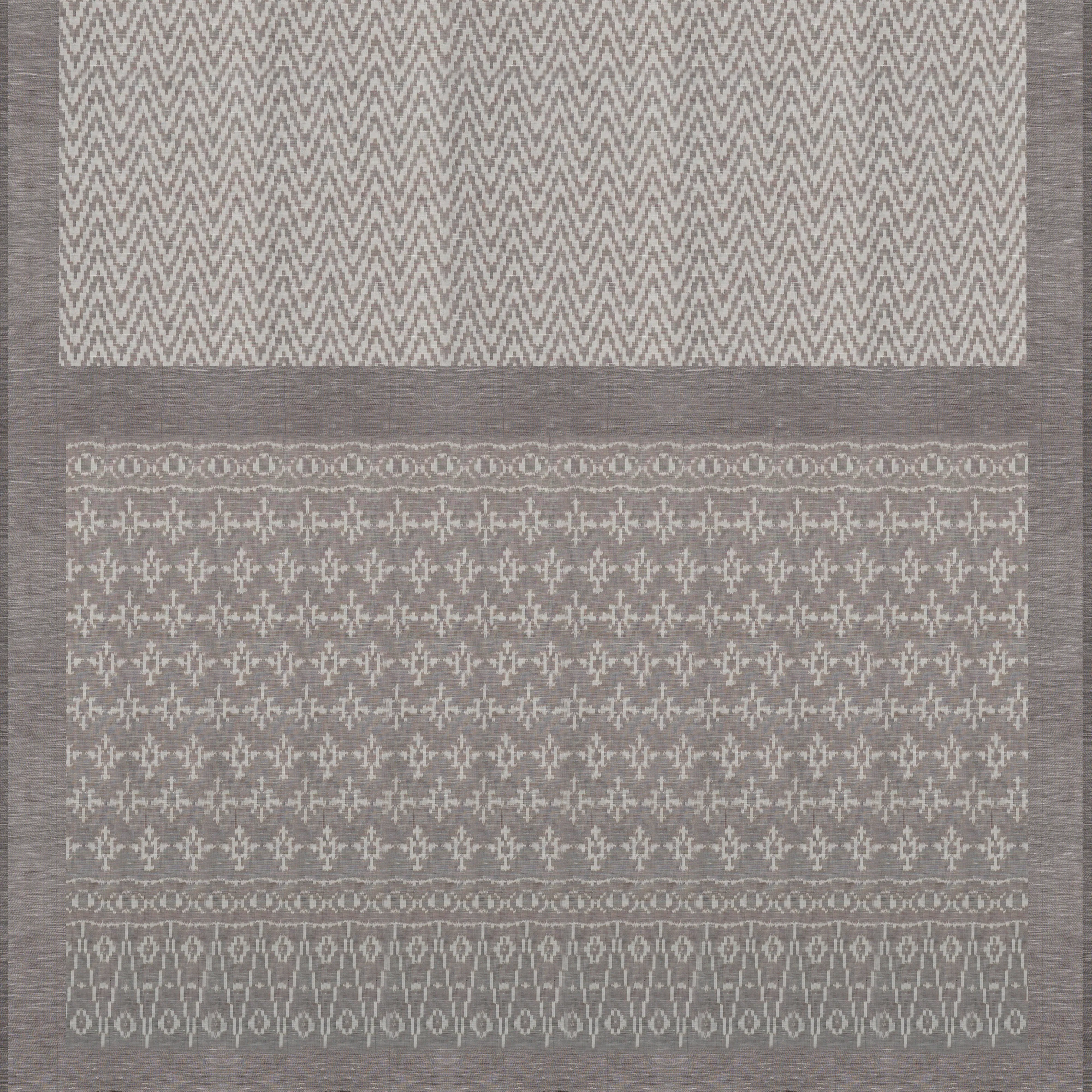 Handwoven Off-white with Grey Linen Ikkat Silk Saree - 1765T008354DSC