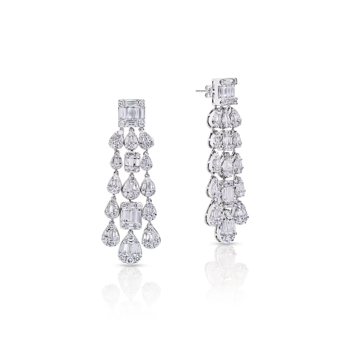 Kendra 6 Carat Combine Mix Shape Diamond Chandelier Earrings in 14k White Gold