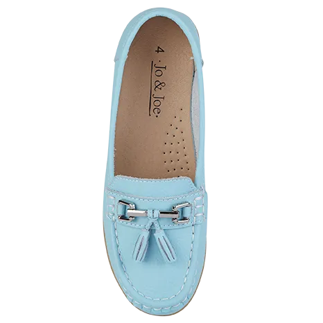 Ladies Leather Slip on Purist Blue Shoes Nautical Flat Jo & Joe