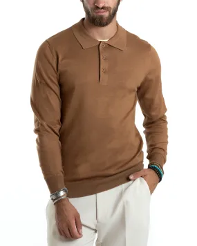 Maglioncino Uomo Casual Maglia Con Colletto Polo Tinta Unita Basic Camel GIOSAL-M2686A