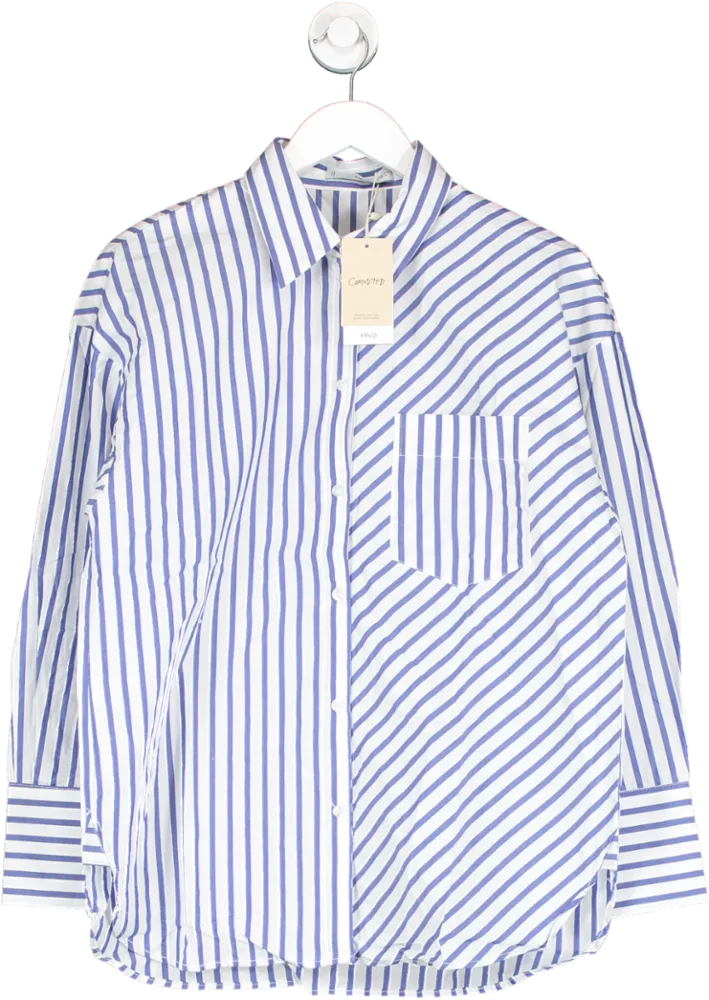 MANGO Blue Striped Cotton Oversized Shirt BNWT UK 10