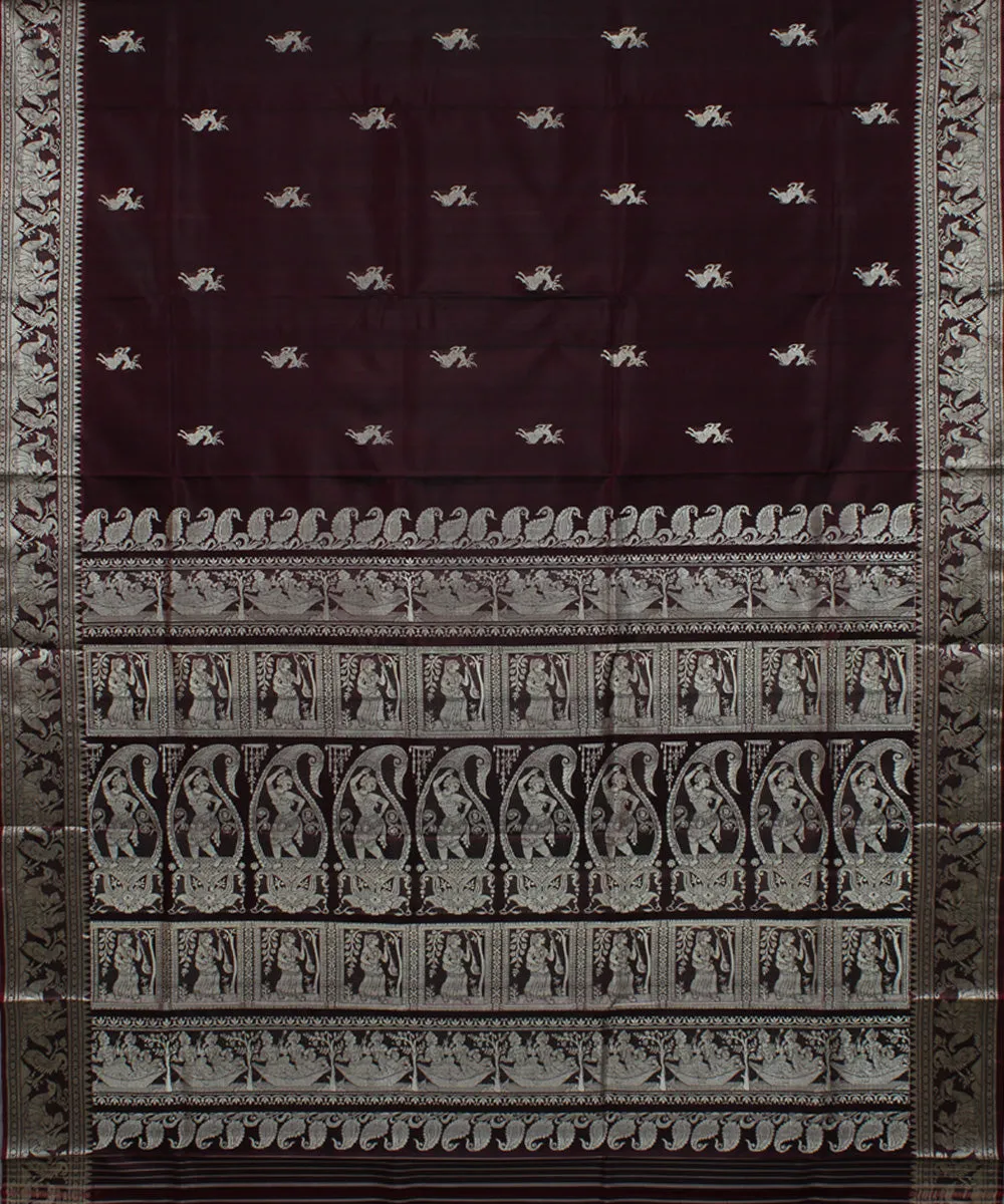 Maroon handwoven silk baluchari saree