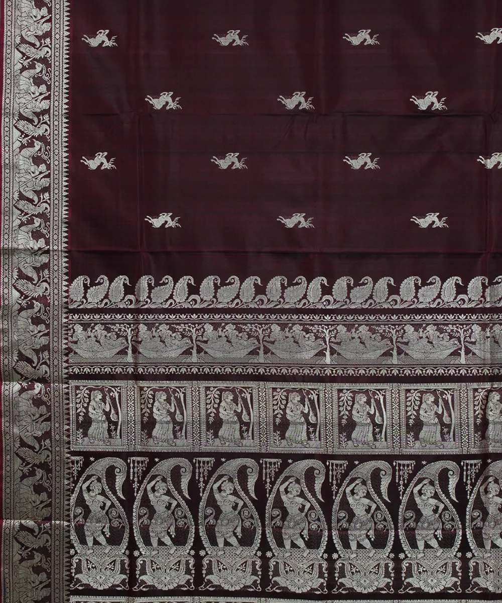 Maroon handwoven silk baluchari saree