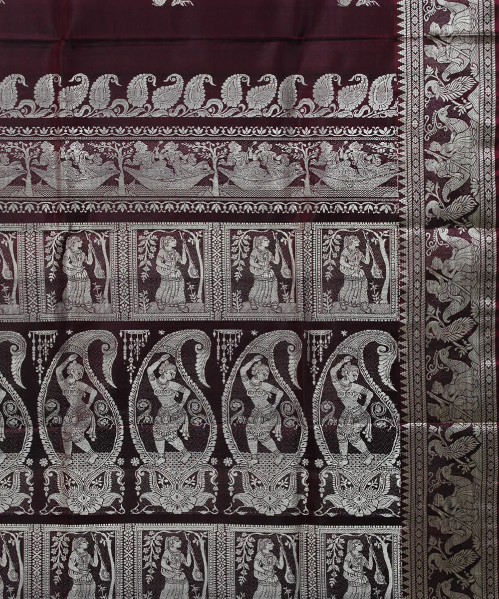 Maroon handwoven silk baluchari saree