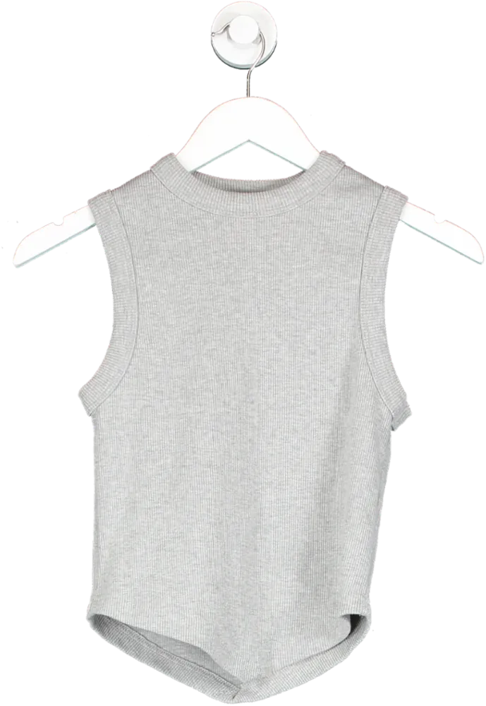 Misspap Grey Ribbed Crop V Point Top UK 8