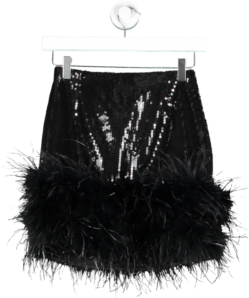 Nadine Merabi Black Feather Sequin Mini Skirt UK XS