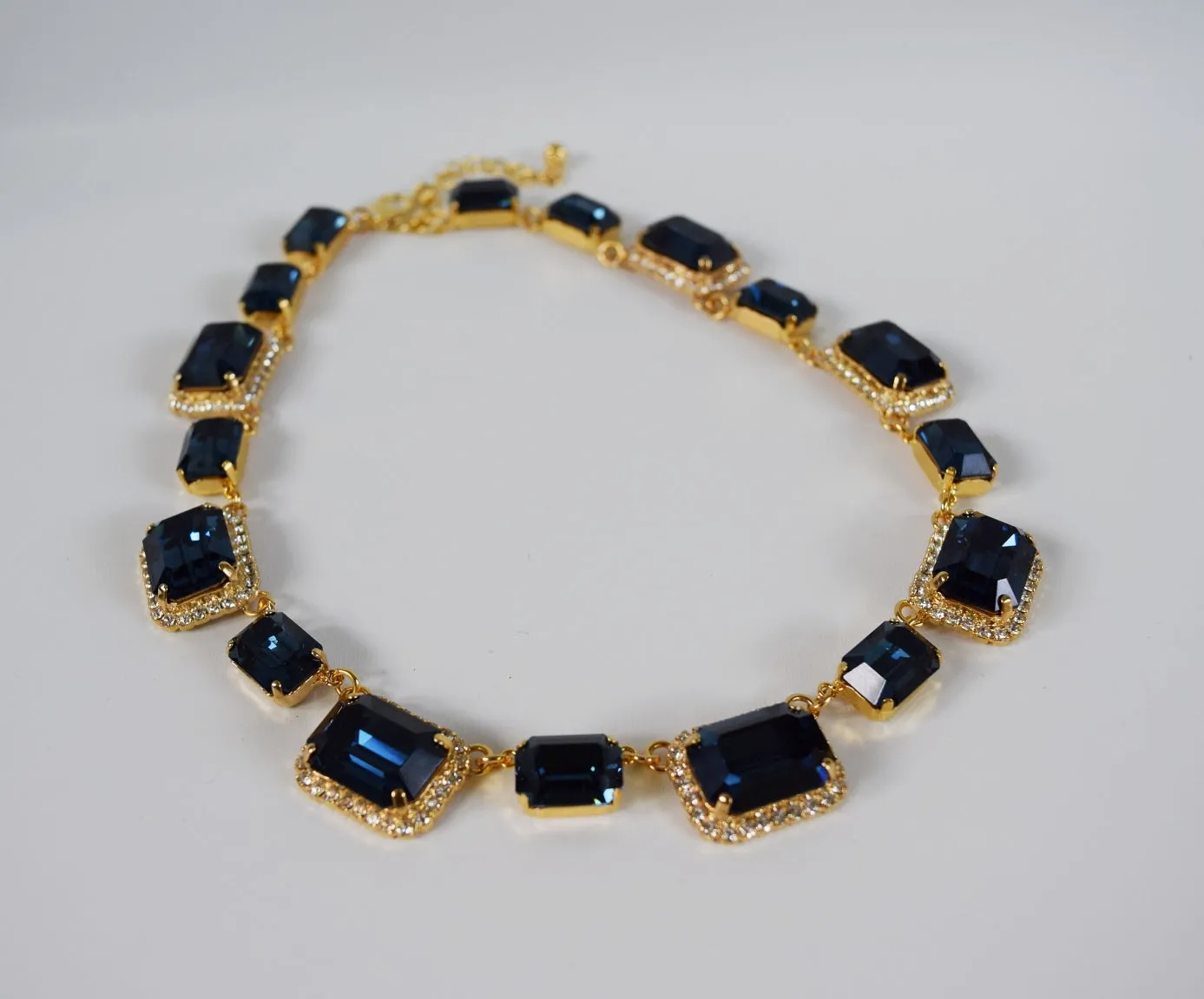 Navy Blue Swarovski Crystal Octagon Halo Necklace