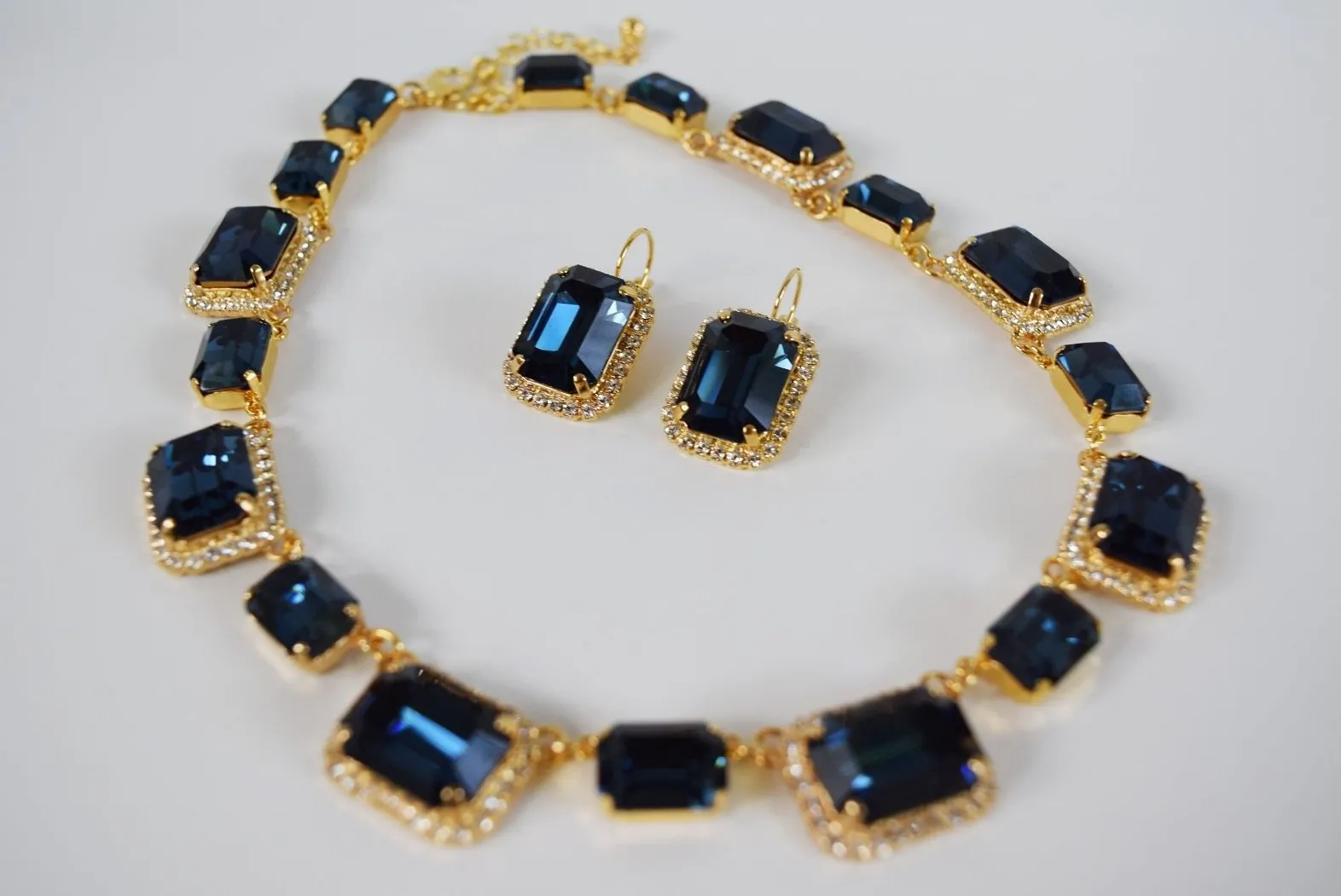 Navy Blue Swarovski Crystal Octagon Halo Necklace