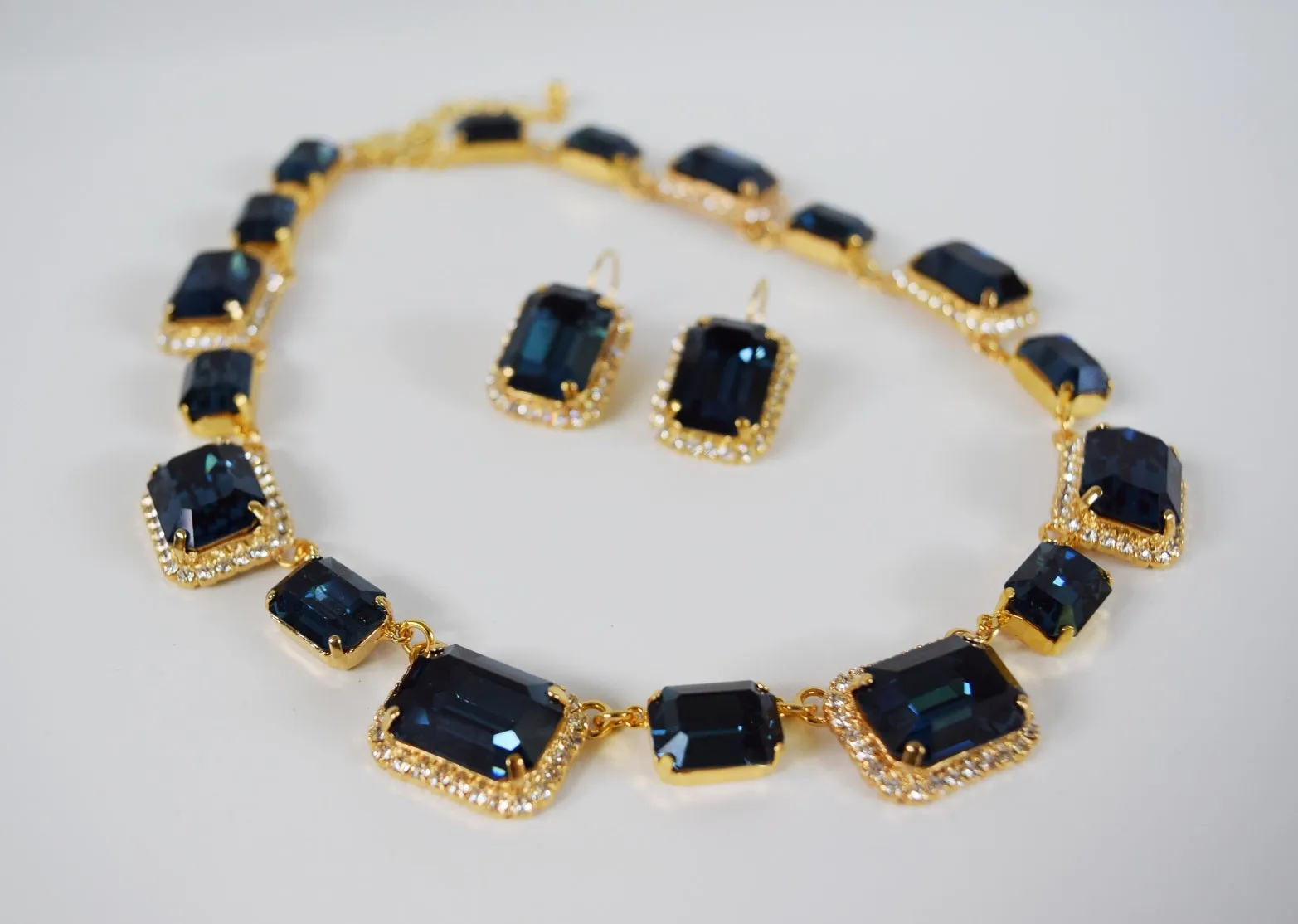 Navy Blue Swarovski Crystal Octagon Halo Necklace