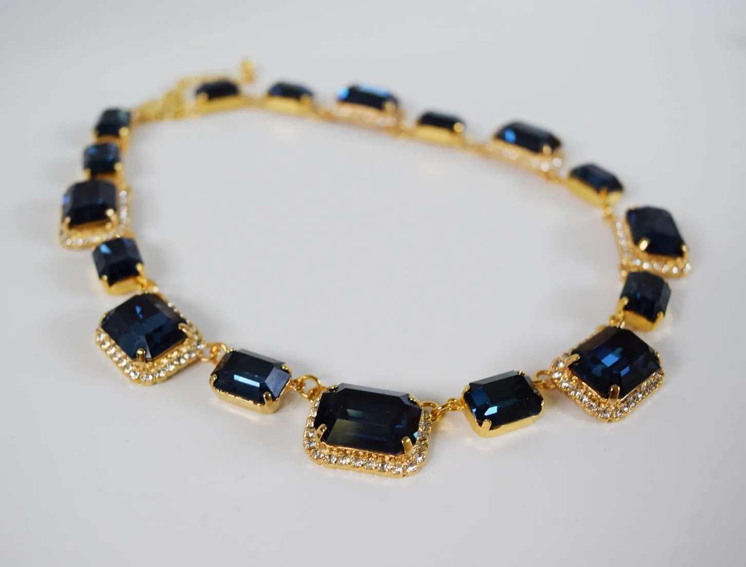 Navy Blue Swarovski Crystal Octagon Halo Necklace