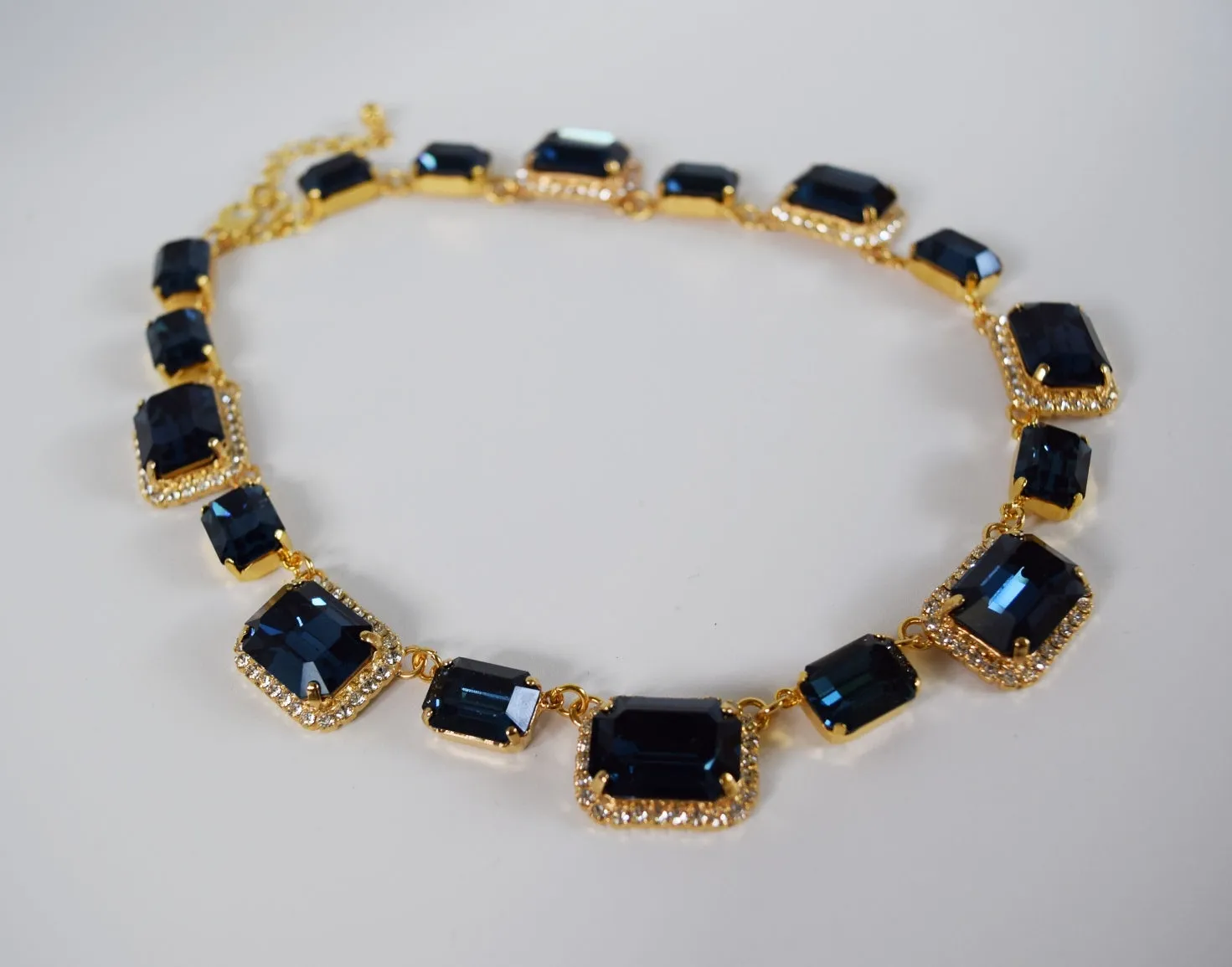 Navy Blue Swarovski Crystal Octagon Halo Necklace