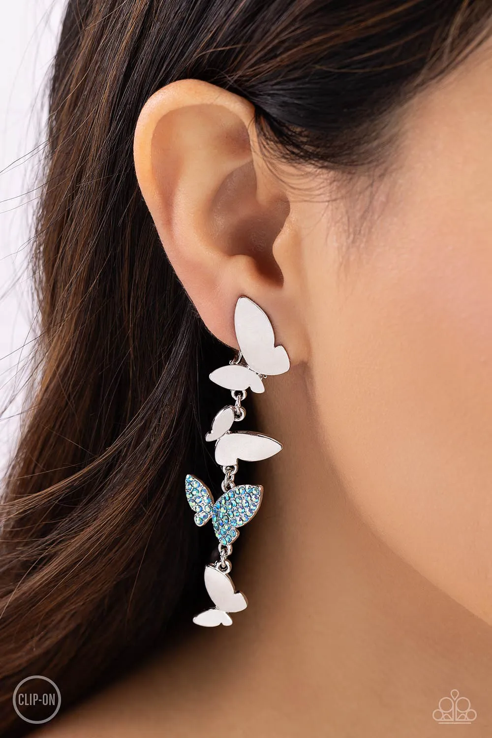 Paparazzi Flying Flashy Blue Clip On Earrings