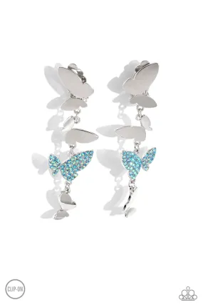 Paparazzi Flying Flashy Blue Clip On Earrings