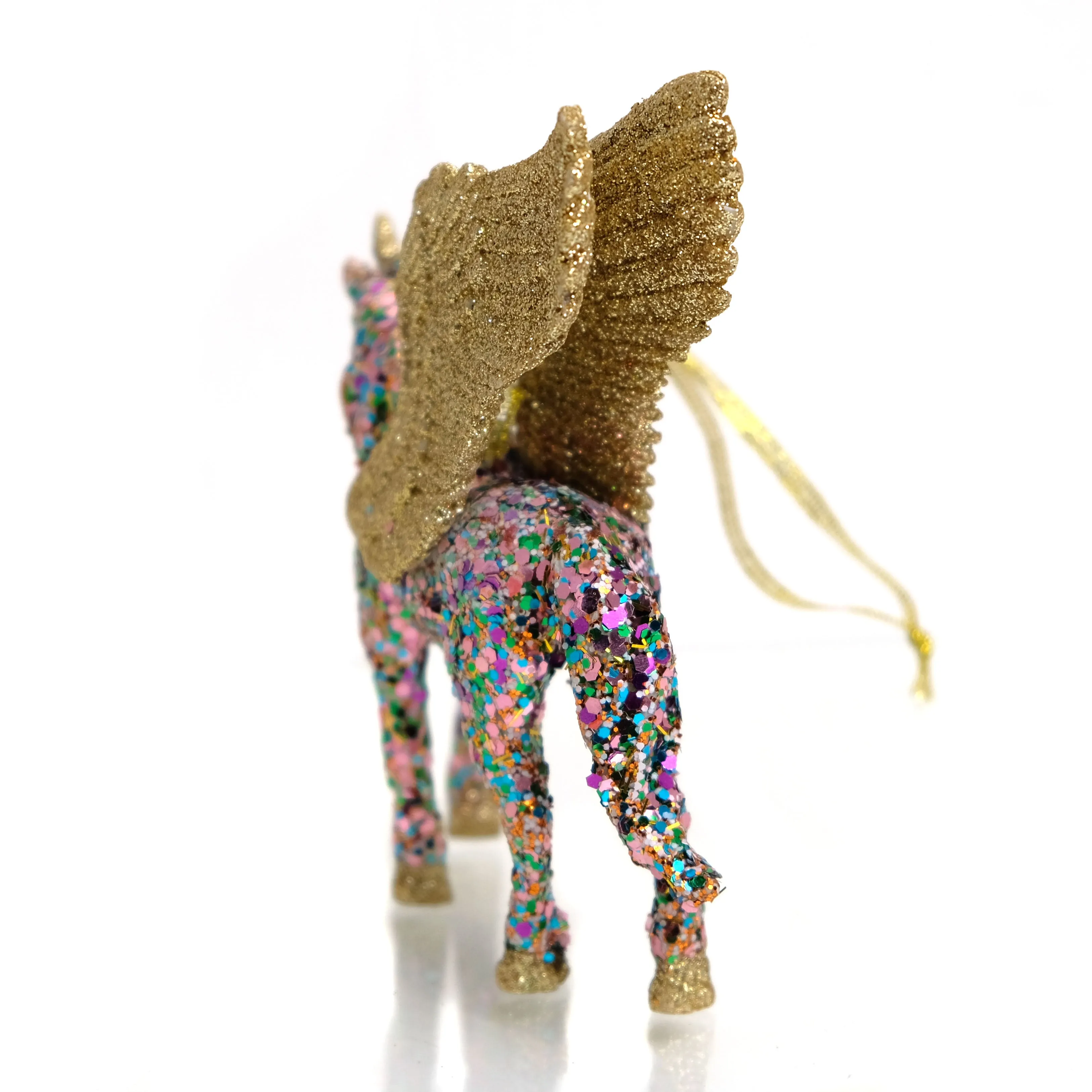 Pixelated Unicorn with Gold Wings Ornament