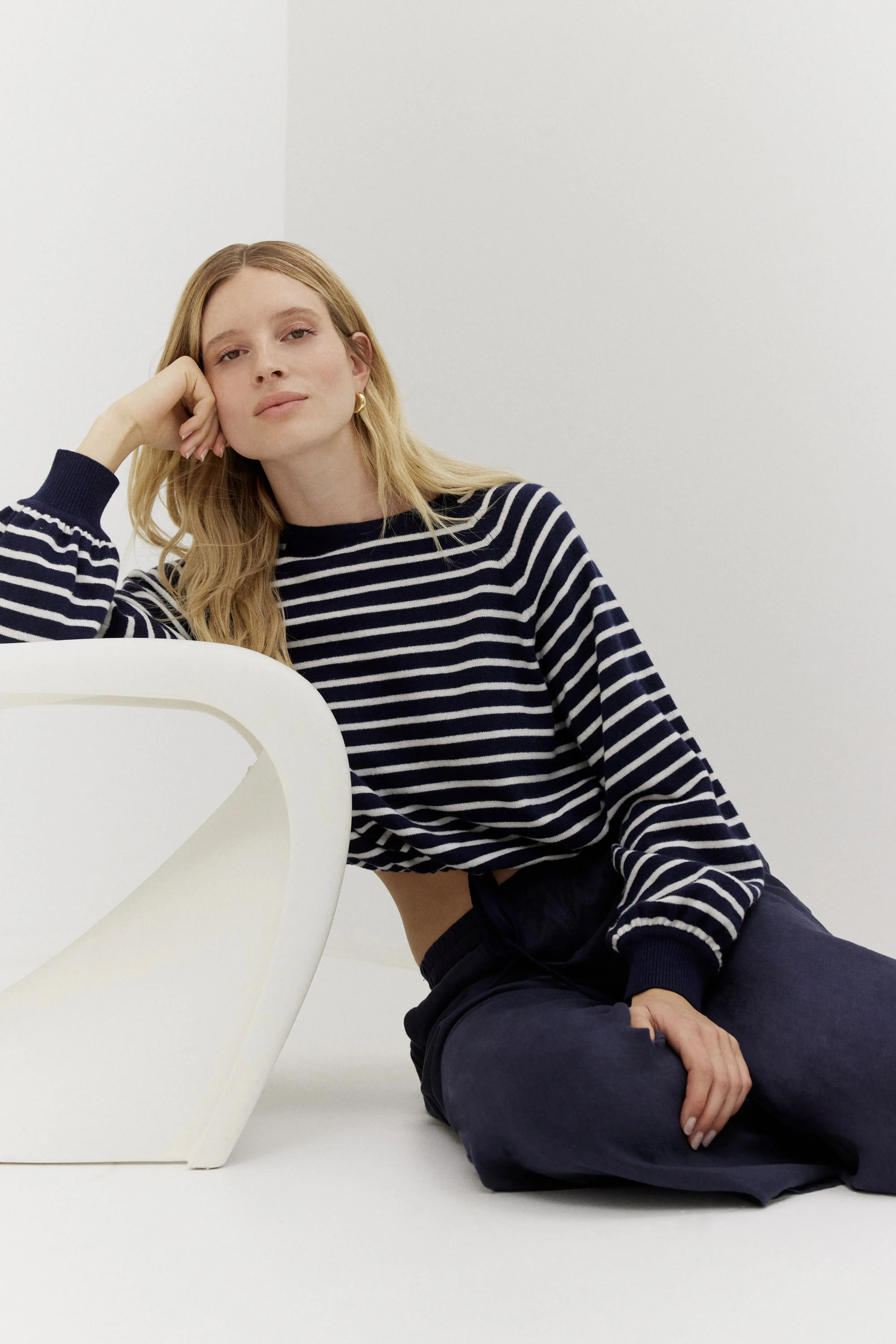 Pullover Antonia Drawstring in Blue Stripe