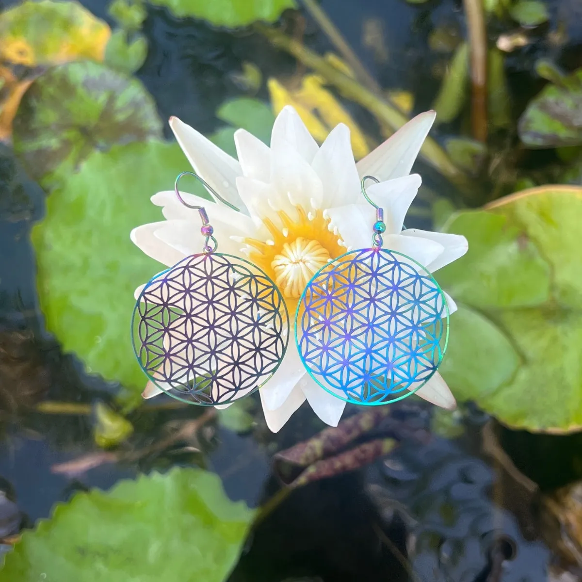 Rainbow Flower of Life Earrings