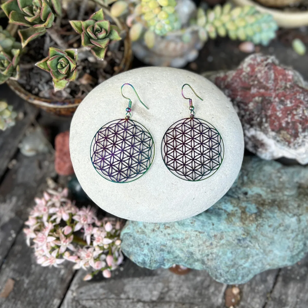 Rainbow Flower of Life Earrings