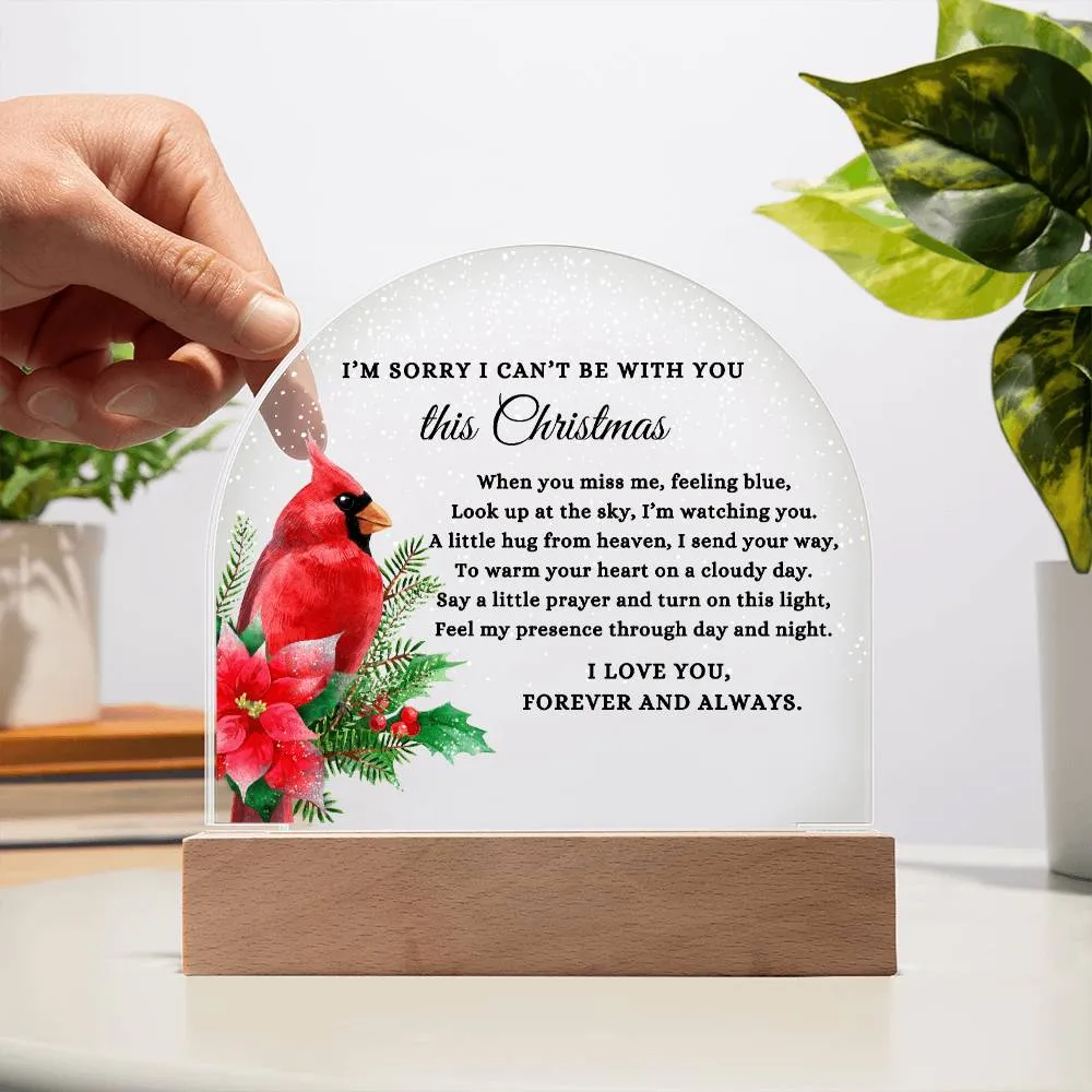 Red Cardinal I Can't Be With You This Christmas Poem Condolence LED Nightlight Acrylic Desktop Art