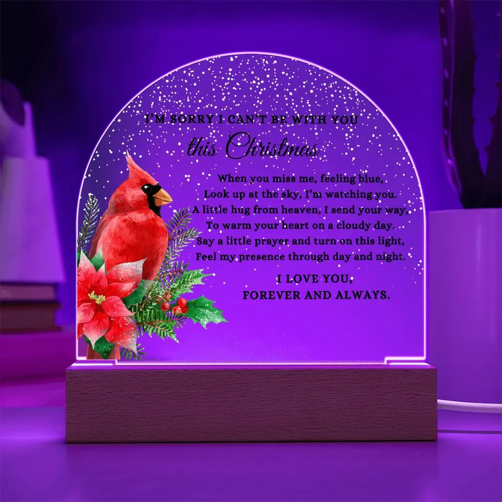 Red Cardinal I Can't Be With You This Christmas Poem Condolence LED Nightlight Acrylic Desktop Art