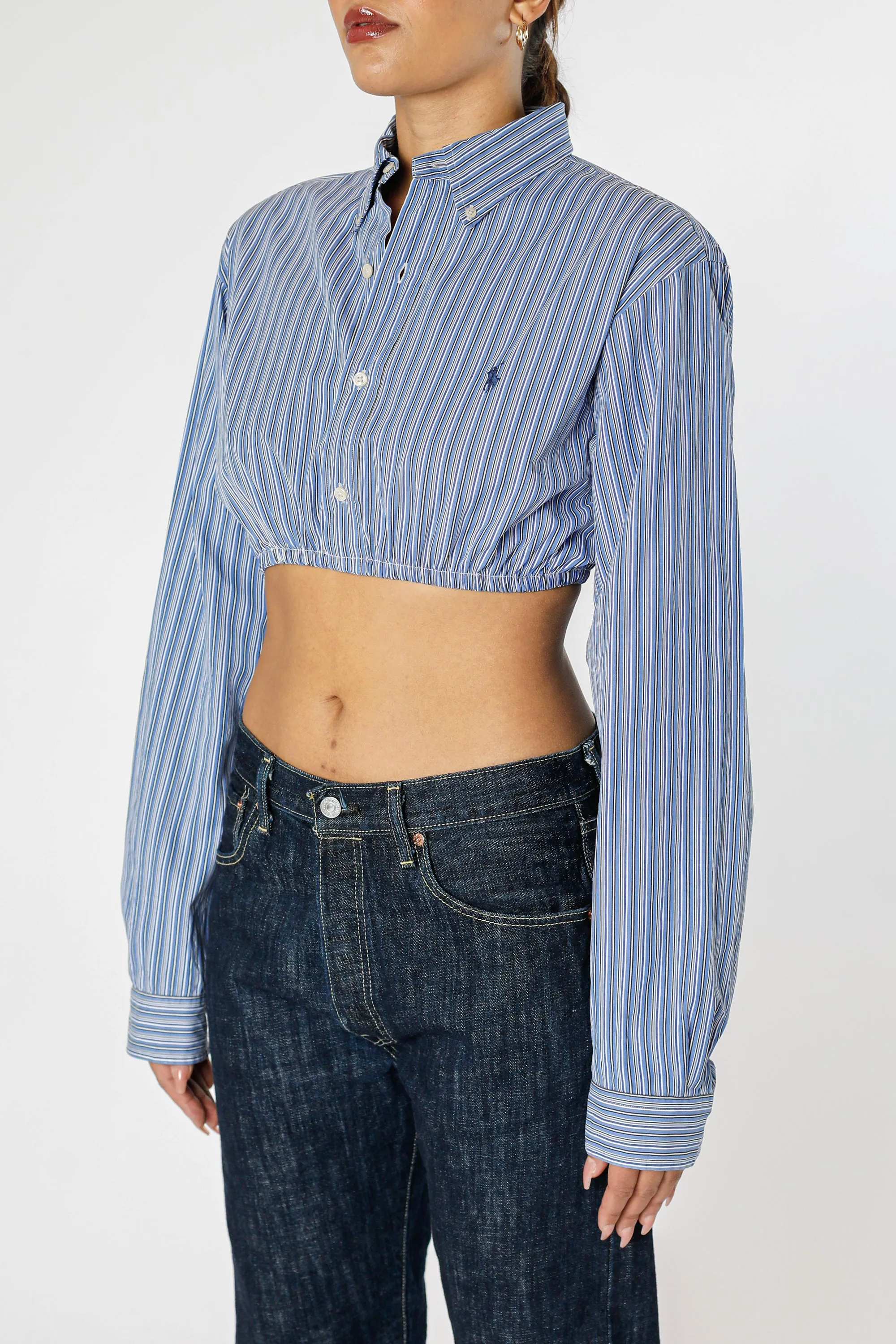 Rework Oxford Cinch Crop Shirt - M