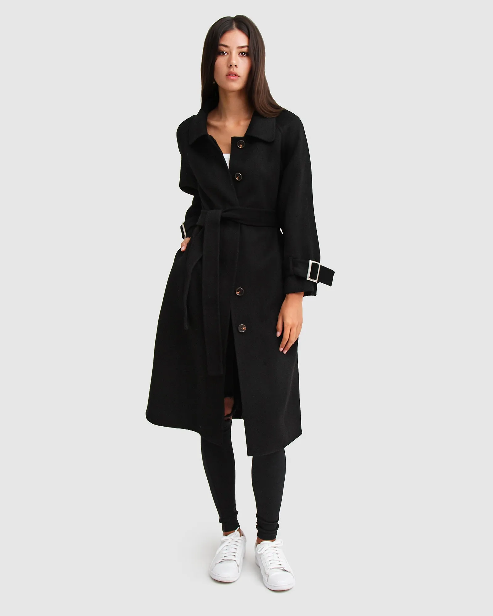 Shore To Shore Belted Wool Coat - Black