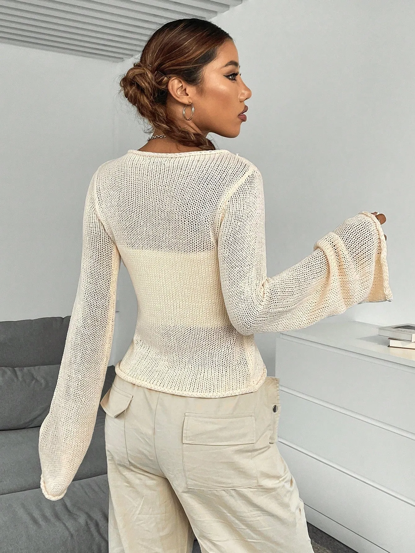 Solid Flare Sleeve Sweater