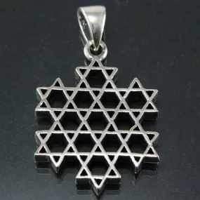 Star Of David Pattern Pendant With Chain Sterling Silver 925