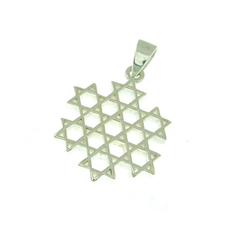 Star Of David Pattern Pendant With Chain Sterling Silver 925