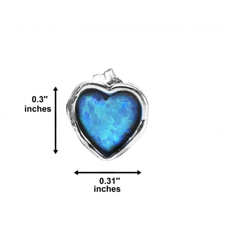 Sterling silver love heart stud earrings set with Blue opals Israeli designer jewelry gift for mom 艺术耳环