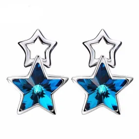 Sterling silver sapphire star in a star earring