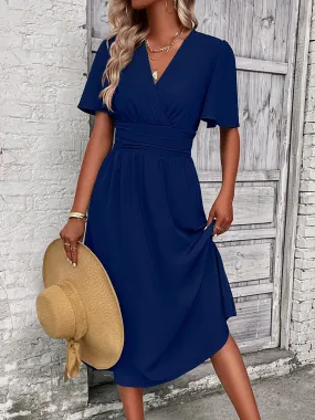 Sunset Vacation Surplice Flutter Sleeve Midi Dress