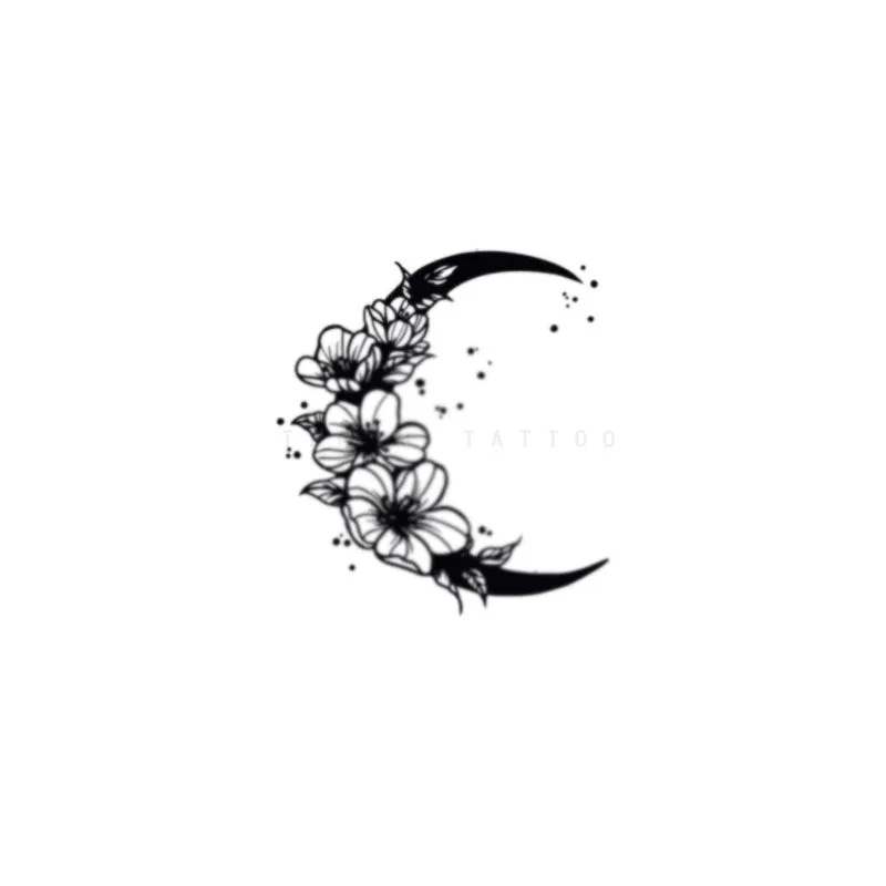 Sweet White Moon Butterfly Flower Tattoo Sticker