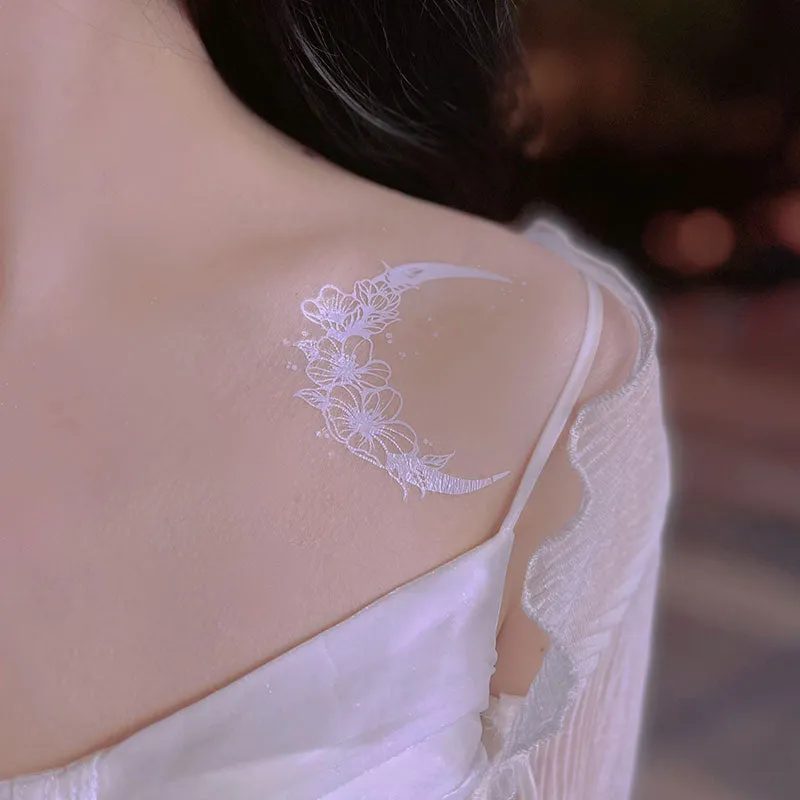 Sweet White Moon Butterfly Flower Tattoo Sticker