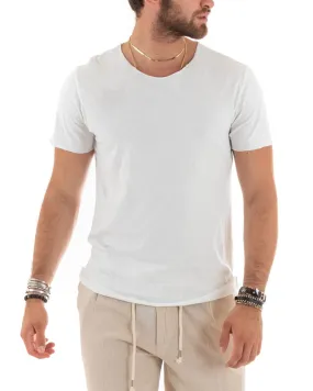 T-shirt Uomo Girocollo Maniche Corte Taglio Vivo Tinta Unita Bianco Basic GIOSAL-TS2963A