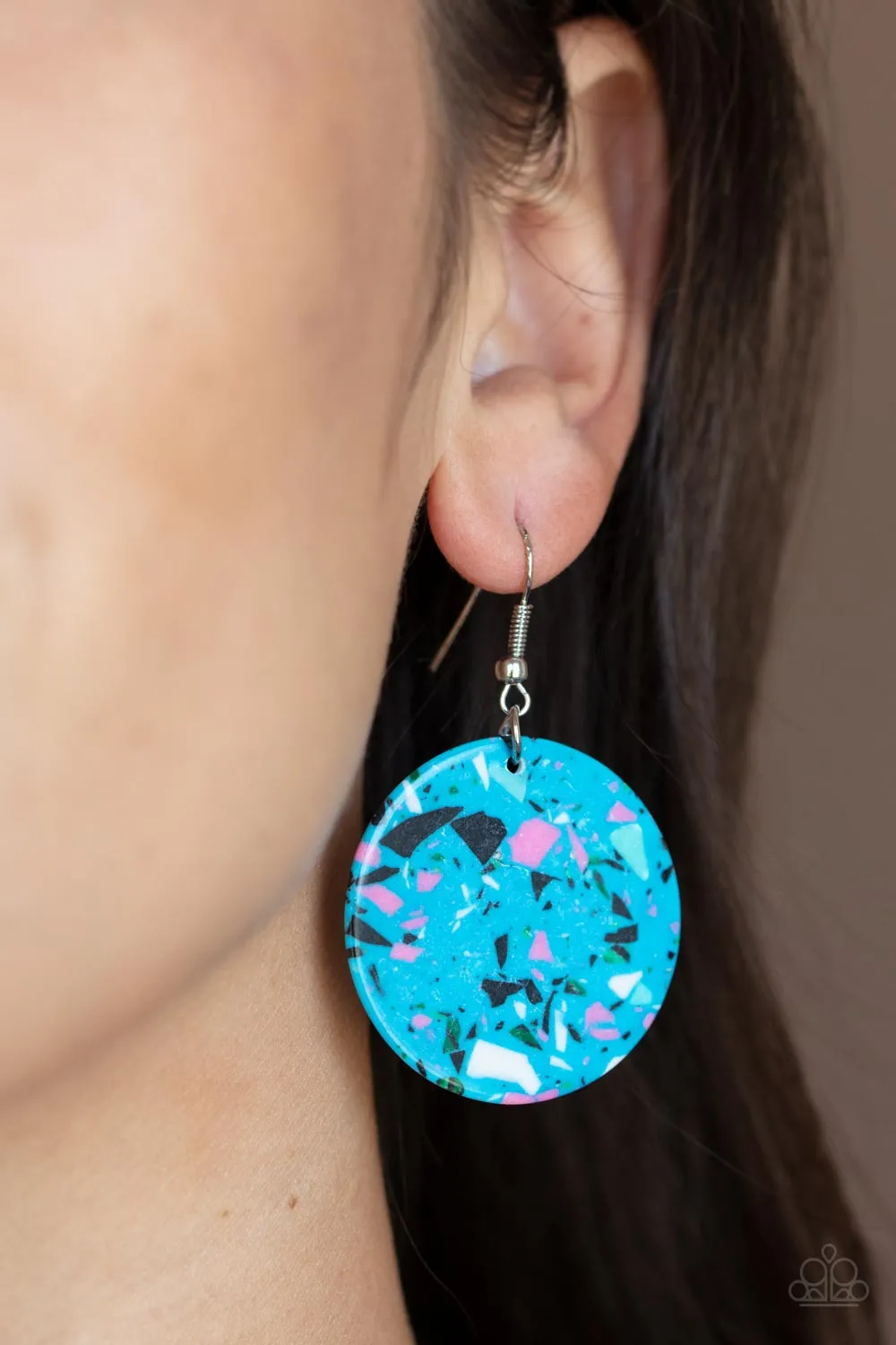 Tenaciously Terrazzo - Blue Paparazzi Earrings