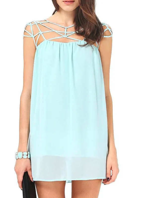 Women Criss Cross Cut Out Chiffon Dress