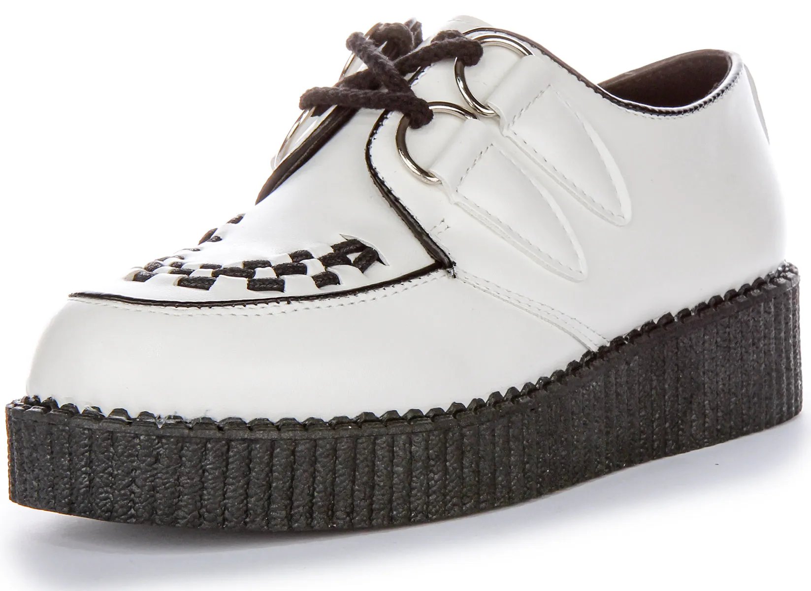 Womens Lace up Creeper Platforms In White Black