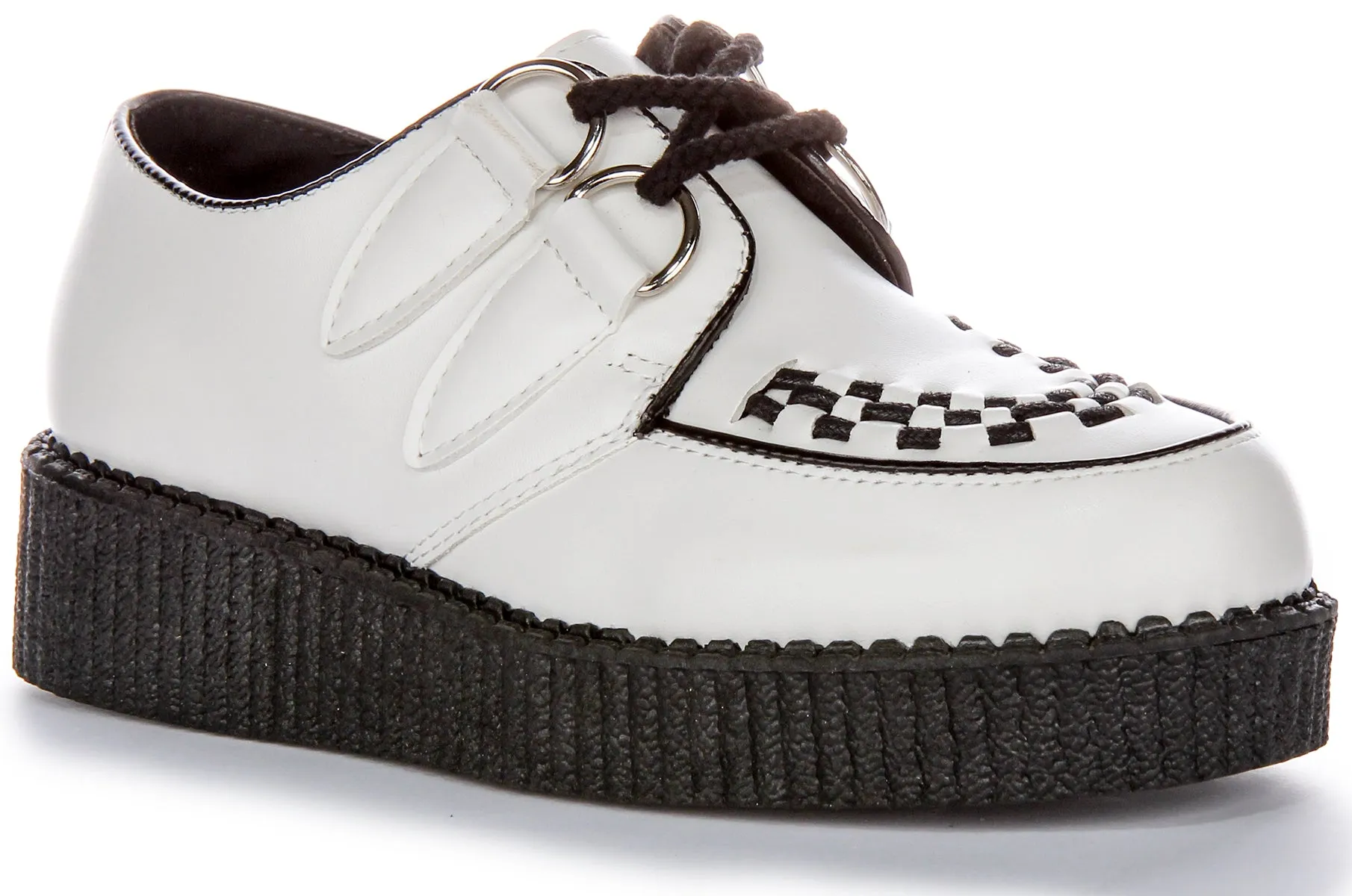 Womens Lace up Creeper Platforms In White Black