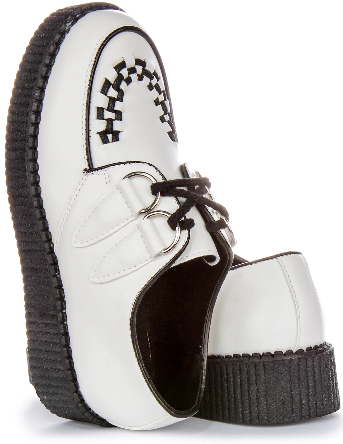 Womens Lace up Creeper Platforms In White Black