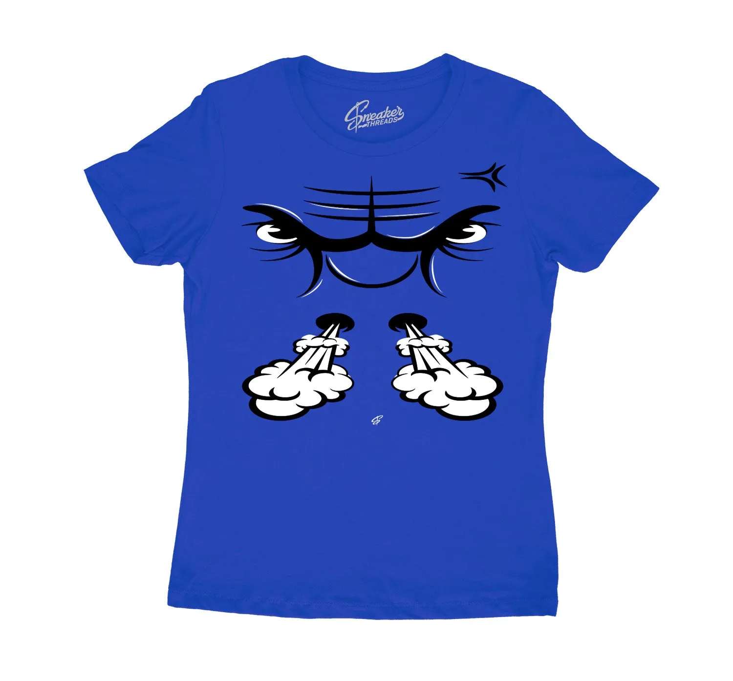 Womens Racer Blue 3 Shirt - Raging Face - Blue