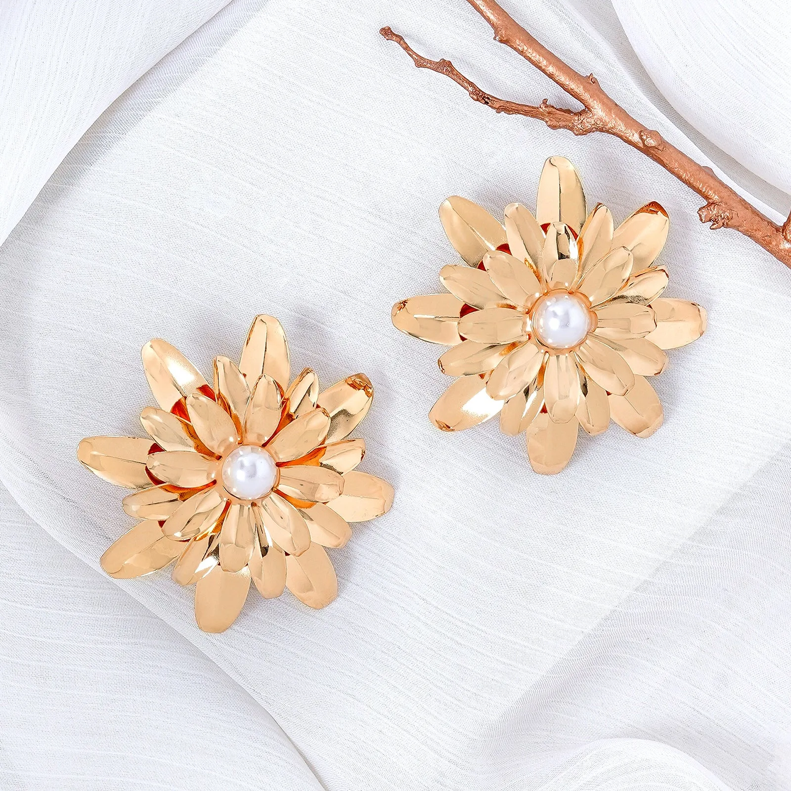 Zinnia Gold Floral Earrings